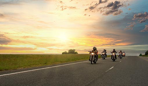 Motorcycles driving on open road