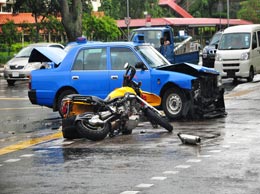 Car and motorcycle wreck