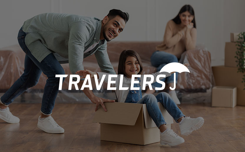 An image of the Travelers Insurance's Logo: It's the word "Travelers" with an image of a red umbrella on the right side.