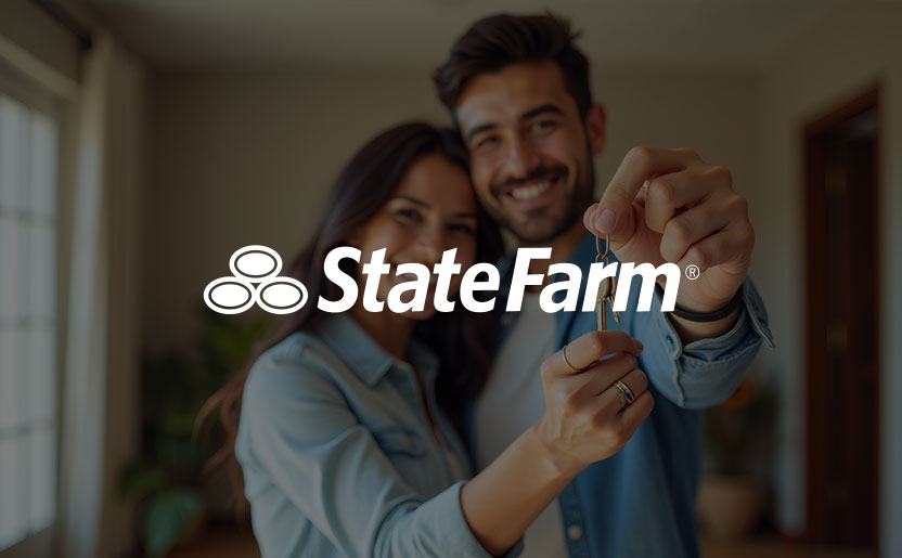 An image of the State Farm Insurance's Logo: It features three circles on the left, one on top of two side by side circles, each with a thick outline next to the word State Farm