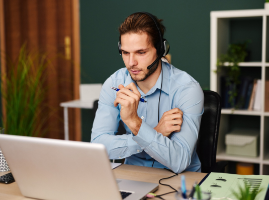 man working on a call